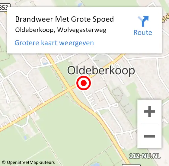 Locatie op kaart van de 112 melding: Brandweer Met Grote Spoed Naar Oldeberkoop, Wolvegasterweg op 11 juli 2017 05:33