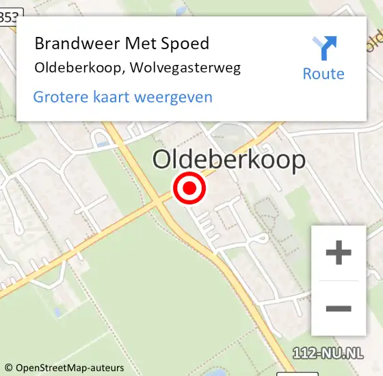 Locatie op kaart van de 112 melding: Brandweer Met Spoed Naar Oldeberkoop, Wolvegasterweg op 11 juli 2017 05:53