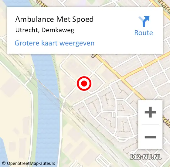 Locatie op kaart van de 112 melding: Ambulance Met Spoed Naar Utrecht, Demkaweg op 11 juli 2017 06:49