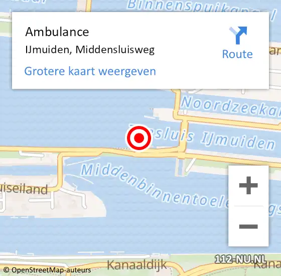 Locatie op kaart van de 112 melding: Ambulance IJmuiden, Middensluisweg op 11 juli 2017 07:01