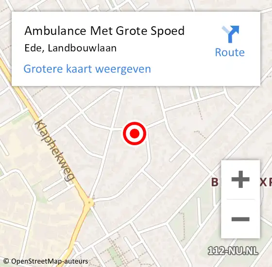 Locatie op kaart van de 112 melding: Ambulance Met Grote Spoed Naar Ede, Landbouwlaan op 11 juli 2017 07:18