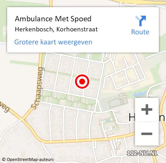 Locatie op kaart van de 112 melding: Ambulance Met Spoed Naar Herkenbosch, Korhoenstraat op 11 juli 2017 10:37