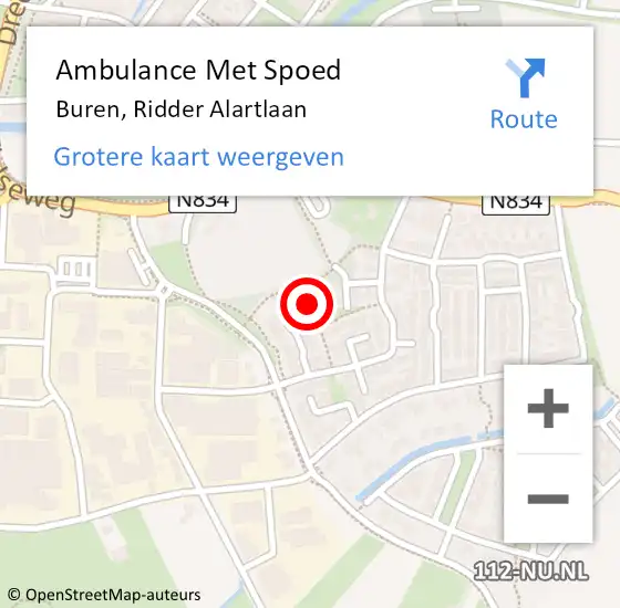 Locatie op kaart van de 112 melding: Ambulance Met Spoed Naar Buren, Ridder Alartlaan op 11 juli 2017 11:28