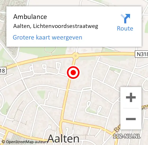 Locatie op kaart van de 112 melding: Ambulance Aalten, Lichtenvoordsestraatweg op 11 juli 2017 11:32