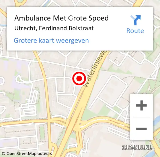 Locatie op kaart van de 112 melding: Ambulance Met Grote Spoed Naar Utrecht, Ferdinand Bolstraat op 11 juli 2017 11:52