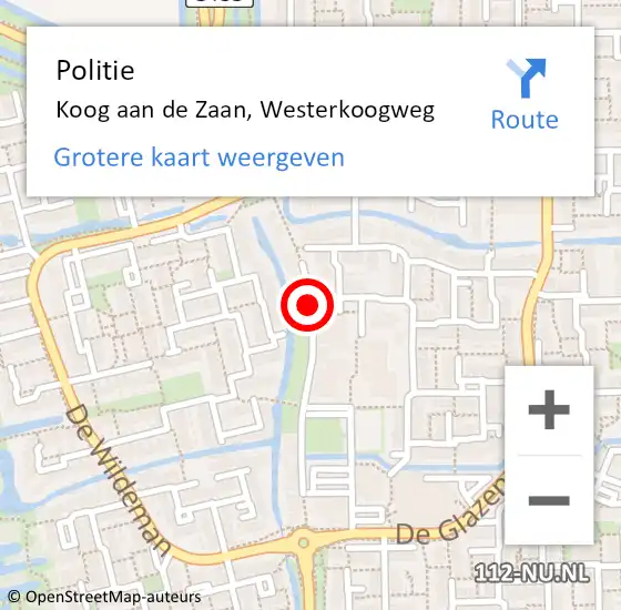 Locatie op kaart van de 112 melding: Politie Koog aan de Zaan, Westerkoogweg op 11 juli 2017 12:06