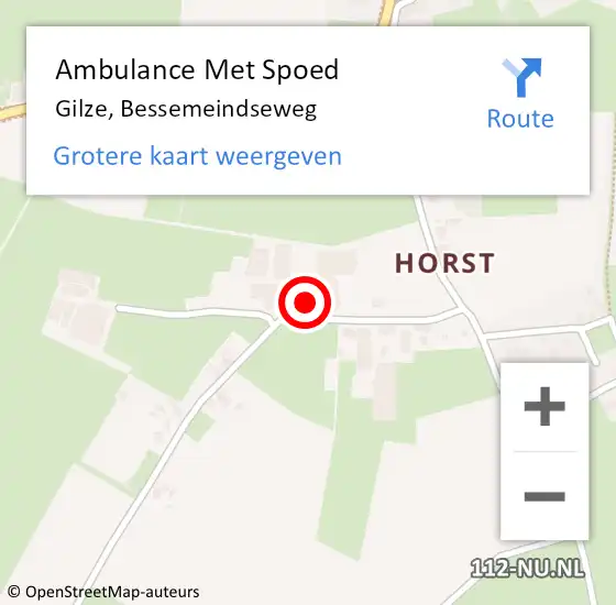 Locatie op kaart van de 112 melding: Ambulance Met Spoed Naar Gilze, Bessemeindseweg op 11 juli 2017 13:48