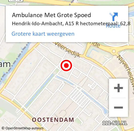 Locatie op kaart van de 112 melding: Ambulance Met Grote Spoed Naar Hendrik-Ido-Ambacht, A15 R hectometerpaal: 62,8 op 11 juli 2017 14:02