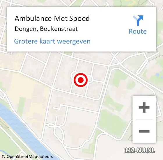 Locatie op kaart van de 112 melding: Ambulance Met Spoed Naar Dongen, Beukenstraat op 11 juli 2017 14:12