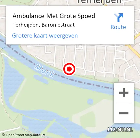 Locatie op kaart van de 112 melding: Ambulance Met Grote Spoed Naar Terheijden, Baroniestraat op 11 juli 2017 14:55