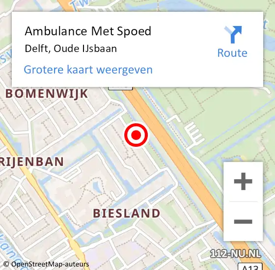 Locatie op kaart van de 112 melding: Ambulance Met Spoed Naar Delft, Oude IJsbaan op 11 juli 2017 15:30