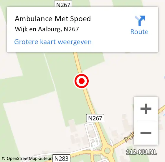 Locatie op kaart van de 112 melding: Ambulance Met Spoed Naar Wijk en Aalburg, N267 op 11 juli 2017 16:35