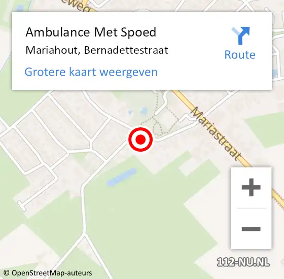 Locatie op kaart van de 112 melding: Ambulance Met Spoed Naar Mariahout, Bernadettestraat op 11 juli 2017 17:21