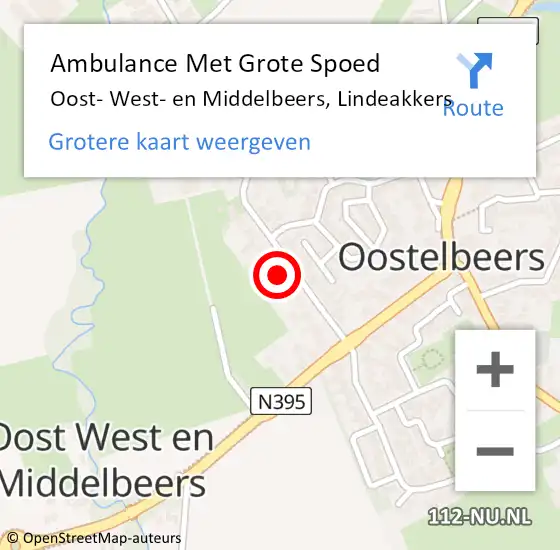 Locatie op kaart van de 112 melding: Ambulance Met Grote Spoed Naar Oost- West- en Middelbeers, Lindeakkers op 11 juli 2017 20:02