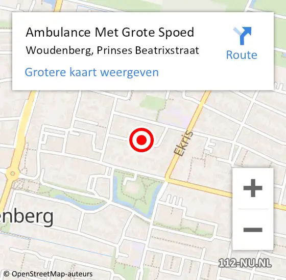 Locatie op kaart van de 112 melding: Ambulance Met Grote Spoed Naar Woudenberg, Prinses Beatrixstraat op 11 juli 2017 21:58