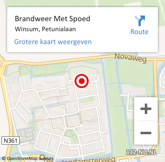 Locatie op kaart van de 112 melding: Brandweer Met Spoed Naar Winsum, Petunialaan op 11 juli 2017 21:59