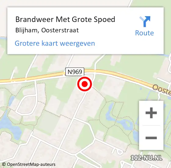 Locatie op kaart van de 112 melding: Brandweer Met Grote Spoed Naar Blijham, Oosterstraat op 11 juli 2017 22:44