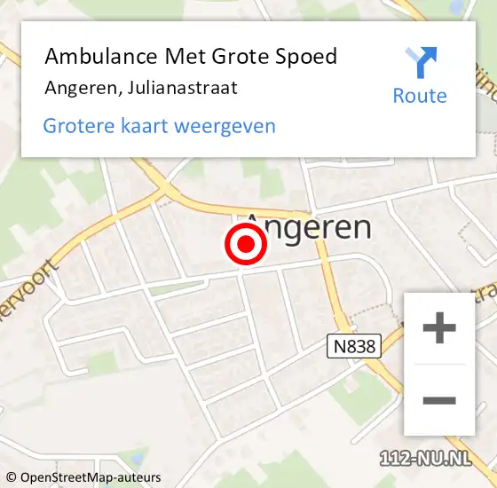 Locatie op kaart van de 112 melding: Ambulance Met Grote Spoed Naar Angeren, Julianastraat op 12 juli 2017 00:24