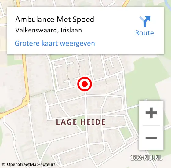 Locatie op kaart van de 112 melding: Ambulance Met Spoed Naar Valkenswaard, Irislaan op 12 juli 2017 01:00