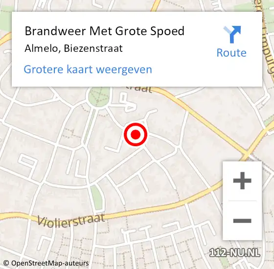 Locatie op kaart van de 112 melding: Brandweer Met Grote Spoed Naar Almelo, Biezenstraat op 12 juli 2017 03:18