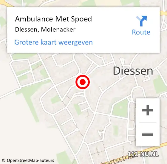 Locatie op kaart van de 112 melding: Ambulance Met Spoed Naar Diessen, Molenacker op 12 juli 2017 05:54