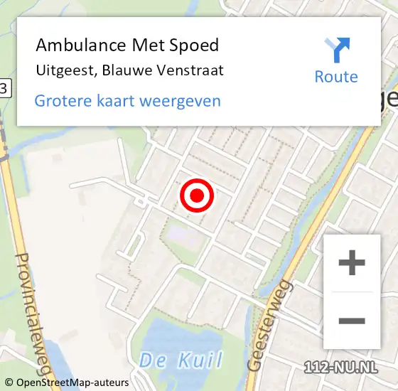 Locatie op kaart van de 112 melding: Ambulance Met Spoed Naar Uitgeest, Blauwe Venstraat op 12 juli 2017 07:04