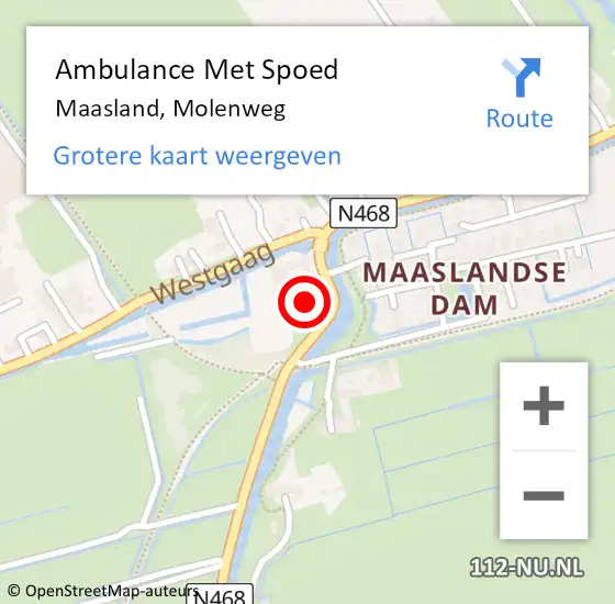 Locatie op kaart van de 112 melding: Ambulance Met Spoed Naar Maasland, Molenweg op 12 juli 2017 07:13