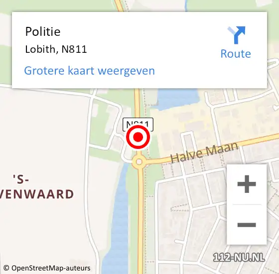 Locatie op kaart van de 112 melding: Politie Lobith, N811 op 26 januari 2014 19:51