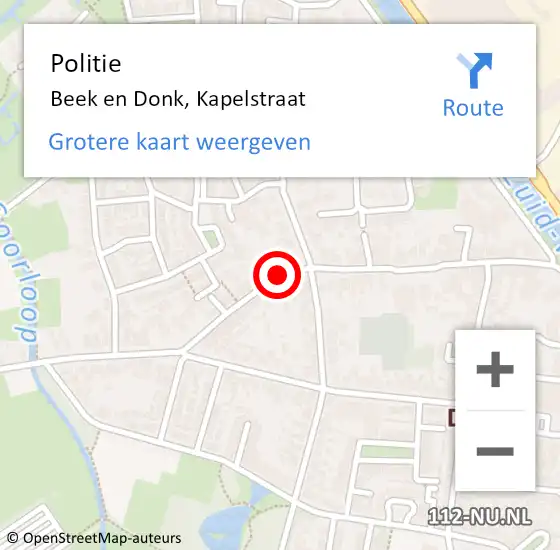 Locatie op kaart van de 112 melding: Politie Beek en Donk, Kapelstraat op 12 juli 2017 10:18