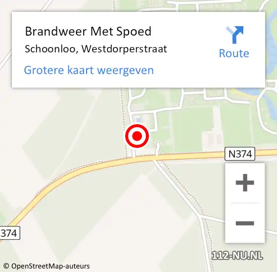 Locatie op kaart van de 112 melding: Brandweer Met Spoed Naar Schoonloo, Westdorperstraat op 12 juli 2017 11:04