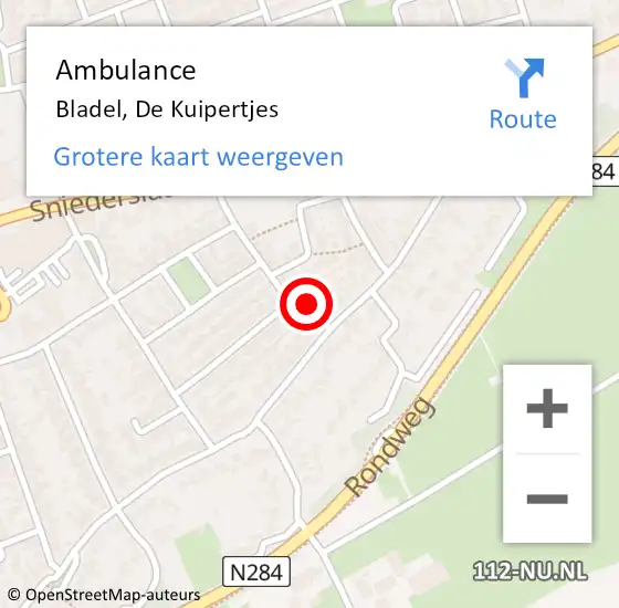 Locatie op kaart van de 112 melding: Ambulance Bladel, De Kuipertjes op 12 juli 2017 11:10