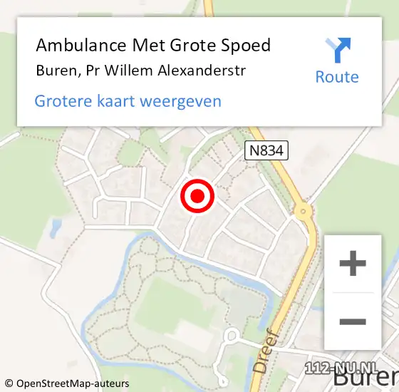 Locatie op kaart van de 112 melding: Ambulance Met Grote Spoed Naar Buren, Pr Willem Alexanderstr op 12 juli 2017 11:33