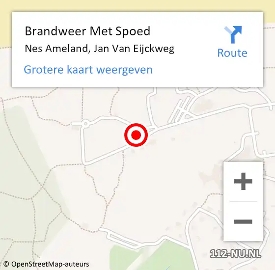 Locatie op kaart van de 112 melding: Brandweer Met Spoed Naar Nes Ameland, Jan Van Eijckweg op 12 juli 2017 11:39