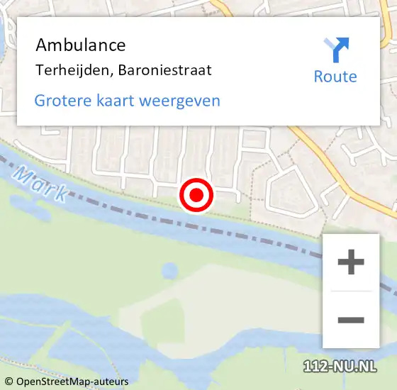 Locatie op kaart van de 112 melding: Ambulance Terheijden, Baroniestraat op 12 juli 2017 11:48