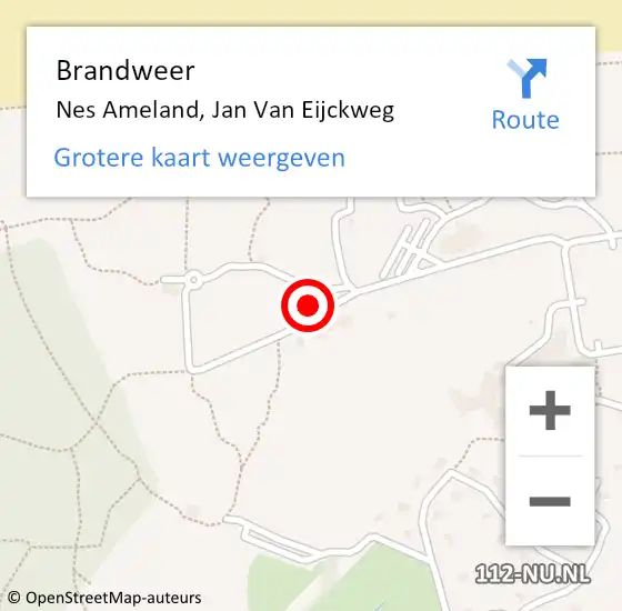 Locatie op kaart van de 112 melding: Brandweer Nes Ameland, Jan Van Eijckweg op 12 juli 2017 11:53