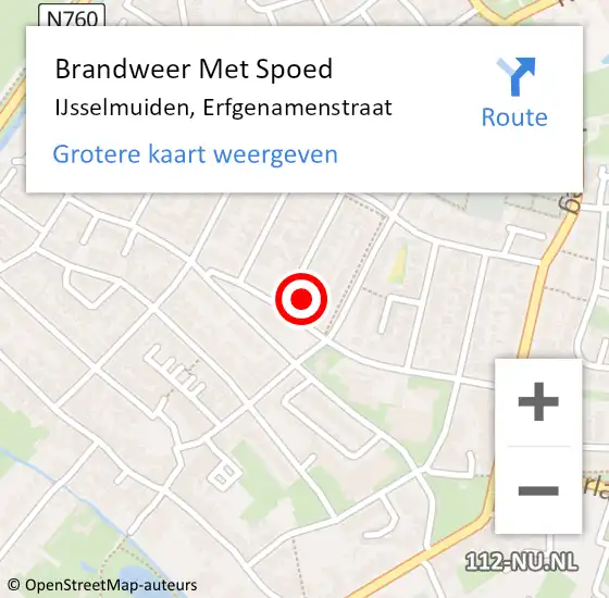 Locatie op kaart van de 112 melding: Brandweer Met Spoed Naar IJsselmuiden, Erfgenamenstraat op 12 juli 2017 11:53