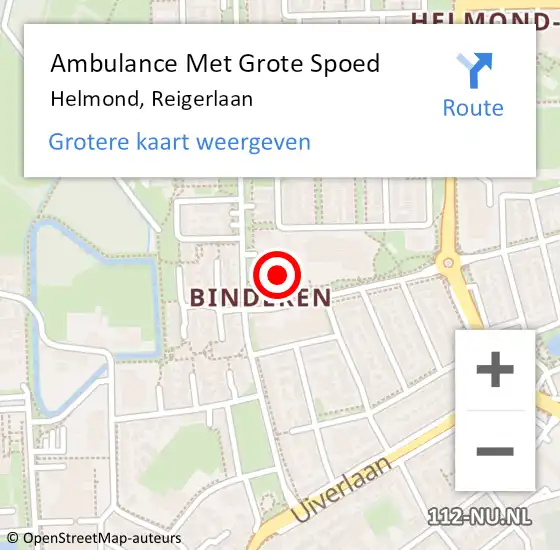 Locatie op kaart van de 112 melding: Ambulance Met Grote Spoed Naar Helmond, Reigerlaan op 12 juli 2017 12:45