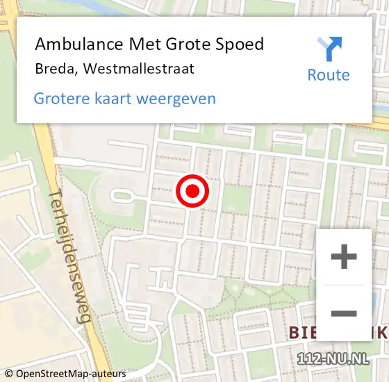 Locatie op kaart van de 112 melding: Ambulance Met Grote Spoed Naar Breda, Westmallestraat op 12 juli 2017 13:25