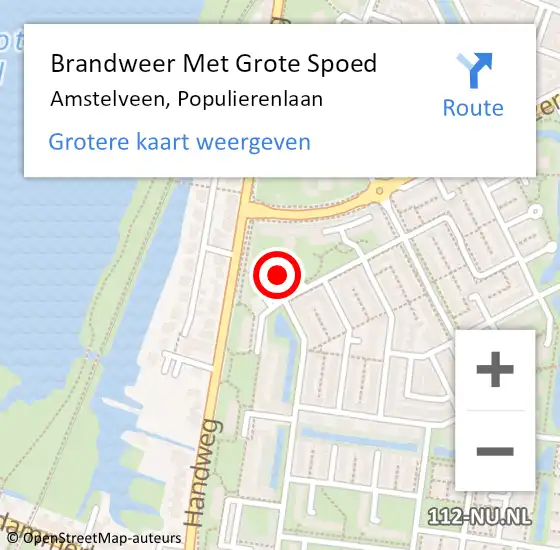 Locatie op kaart van de 112 melding: Brandweer Met Grote Spoed Naar Amstelveen, Populierenlaan op 12 juli 2017 13:35