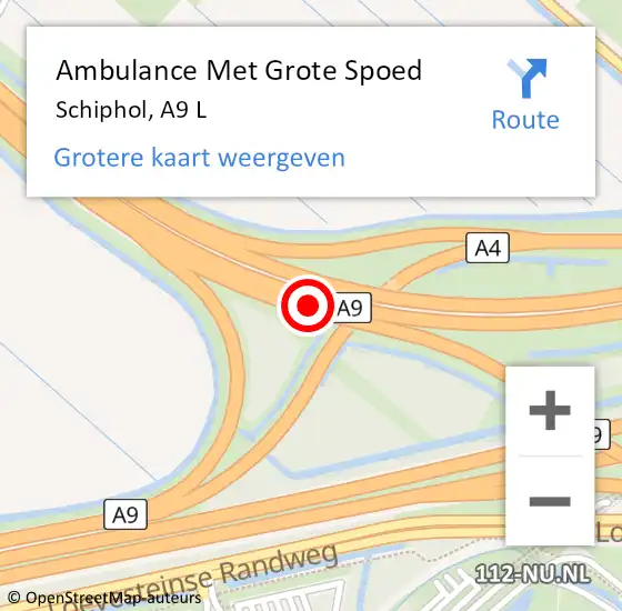 Locatie op kaart van de 112 melding: Ambulance Met Grote Spoed Naar Schiphol, A9 L op 12 juli 2017 13:40