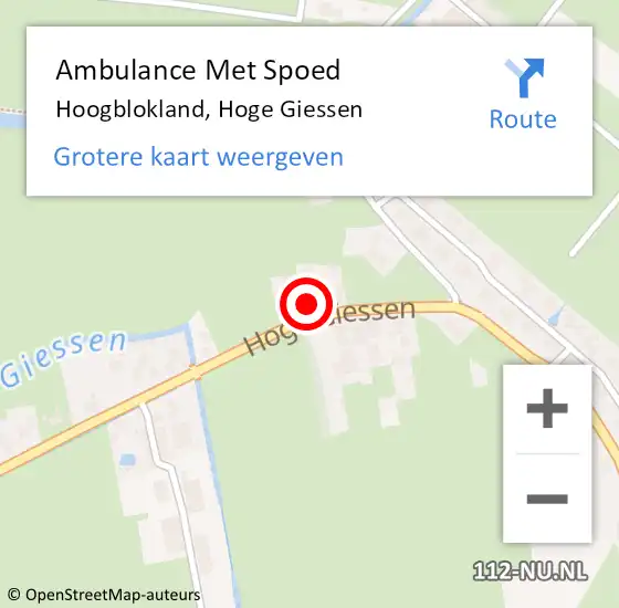 Locatie op kaart van de 112 melding: Ambulance Met Spoed Naar Hoogblokland, Hoge Giessen op 12 juli 2017 14:16