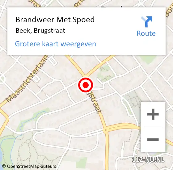 Locatie op kaart van de 112 melding: Brandweer Met Spoed Naar Beek, Brugstraat op 12 juli 2017 14:55