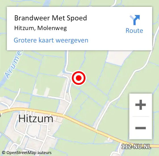 Locatie op kaart van de 112 melding: Brandweer Met Spoed Naar Hitzum, Molenweg op 12 juli 2017 16:10