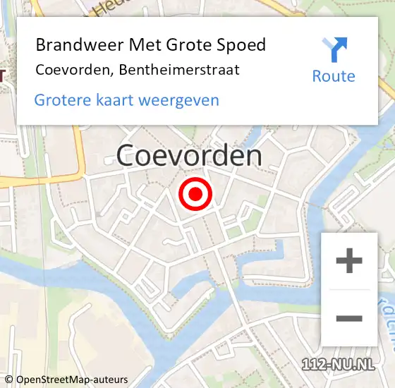 Locatie op kaart van de 112 melding: Brandweer Met Grote Spoed Naar Coevorden, Bentheimerstraat op 12 juli 2017 16:50