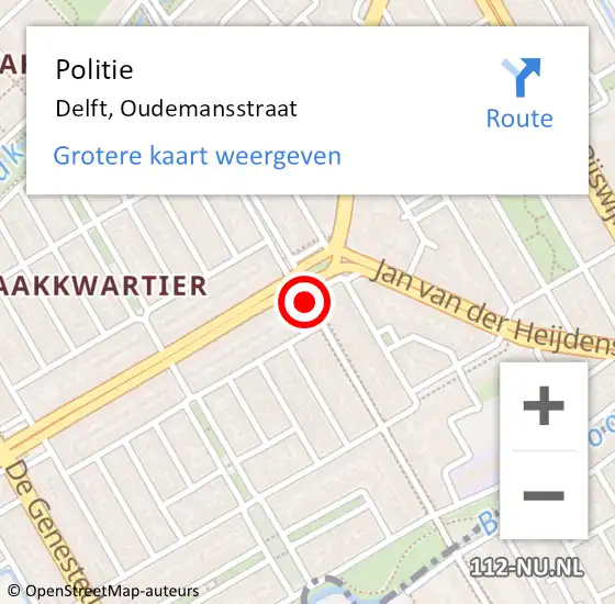 Locatie op kaart van de 112 melding: Politie Delft, Oudemansstraat op 26 januari 2014 21:11