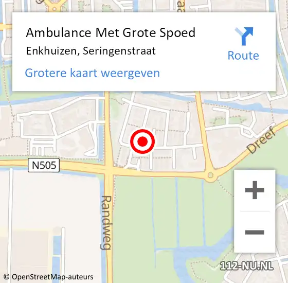 Locatie op kaart van de 112 melding: Ambulance Met Grote Spoed Naar Enkhuizen, Seringenstraat op 12 juli 2017 19:29