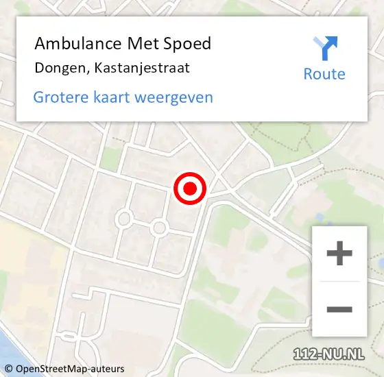 Locatie op kaart van de 112 melding: Ambulance Met Spoed Naar Dongen, Kastanjestraat op 12 juli 2017 19:40