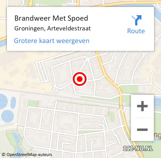 Locatie op kaart van de 112 melding: Brandweer Met Spoed Naar Groningen, Arteveldestraat op 12 juli 2017 19:46