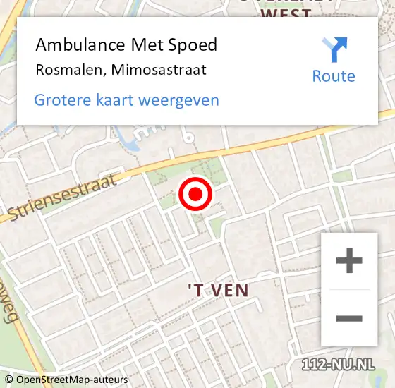 Locatie op kaart van de 112 melding: Ambulance Met Spoed Naar Rosmalen, Mimosastraat op 12 juli 2017 20:01