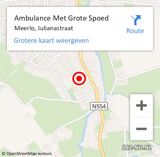 Locatie op kaart van de 112 melding: Ambulance Met Grote Spoed Naar Meerlo, Julianastraat op 12 juli 2017 22:34